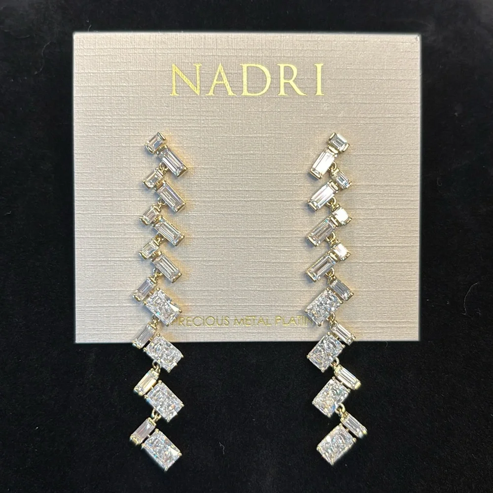 NWT Nadri CZ Herringbone Linear Drop Earrings - Picture 2 of 7